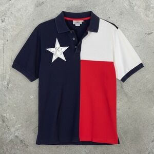 SMALL Texas Flag Polo Shirt‎ Red White Blue Patriotic